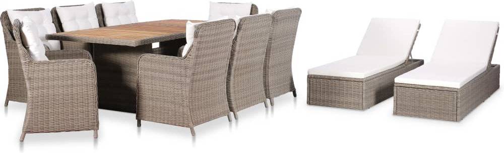 Conjunto de Comedor Jardín VIDAXL 3057803 (Marrón - Poli Ratán - 200x100x74 cm - 11 Piezas)