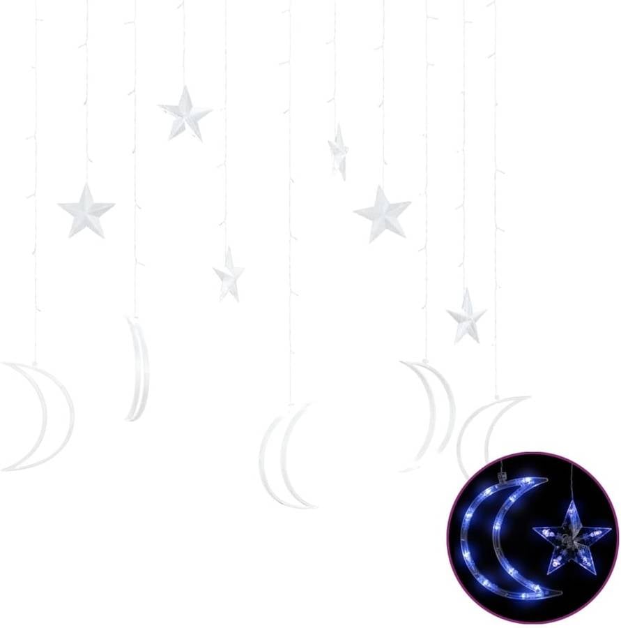 Luz de Navidad VIDAXL Estrellas Y Lunas con control Remoto 138 Leds (Plástico - Azul)