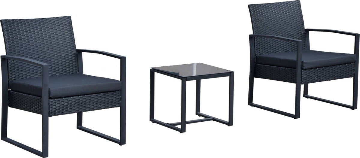 Conjunto De Muebles 3 piezas set comedor 1 mesa 425x40x39 cm 2 sillones y cojines acolchados para patio terraza 63x57x76 63x57x76cm 863012