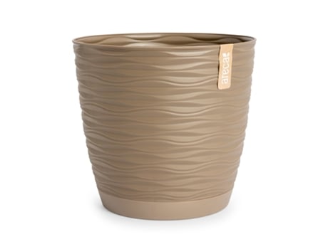 ARECA Wind - Maceta Decorativa Redonda 23 cm con Plato Integrado Taupe