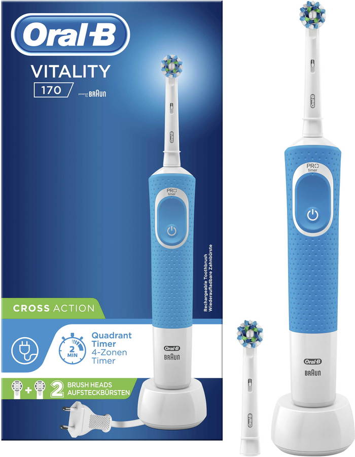 Cepillo de Dientes Eléctrico ORAL-B Vitality Plus Cross Action Blanco y Azul (7600 rpm)