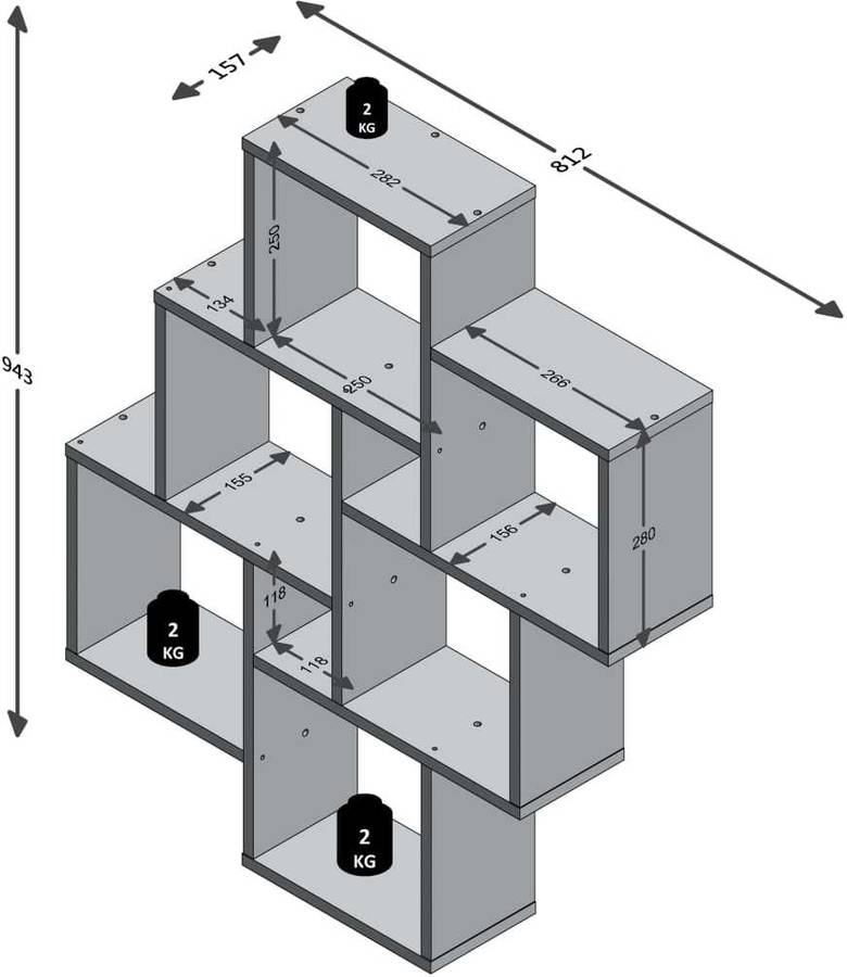 Estantería Fmd Pared con 8 blanco de compartimentos möbel liberty b10 812 157 943