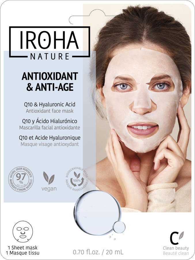 Mascarilla Facial IROHA NATURE Tissue Mask Antiwrinkles Q10 + Ha (1 unidade)