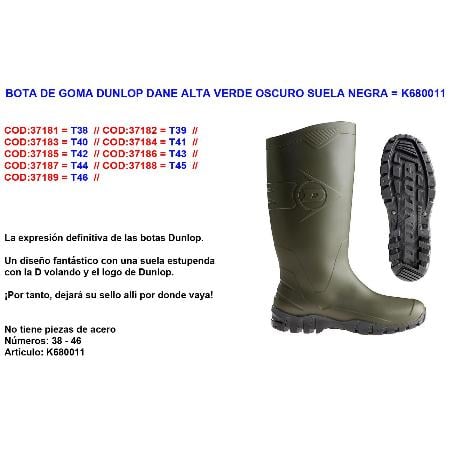 Bota De Goma dunlop dane caña alta 45 verde normal k680011 pvc knielaars sin forro con media unisex adulto color greenblack