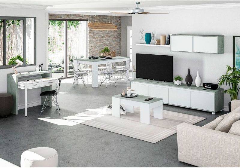 Conjunto de Muebles de TV HABITDESIGN Alida (Blanco Artik - Gris Cemento - Madera - 200 x 43 x 41 cm)