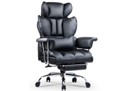 Silla de Escritorio Ejecutiva Ergonómica NASPALURO gran sillón de dirección en cuero PU con reposapiés y cojín de apoyo lumbar Negro