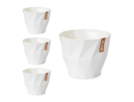 Set de 4 Macetas Redondas Decorativas 19 cm con Textura. Blanco Roto ARECA