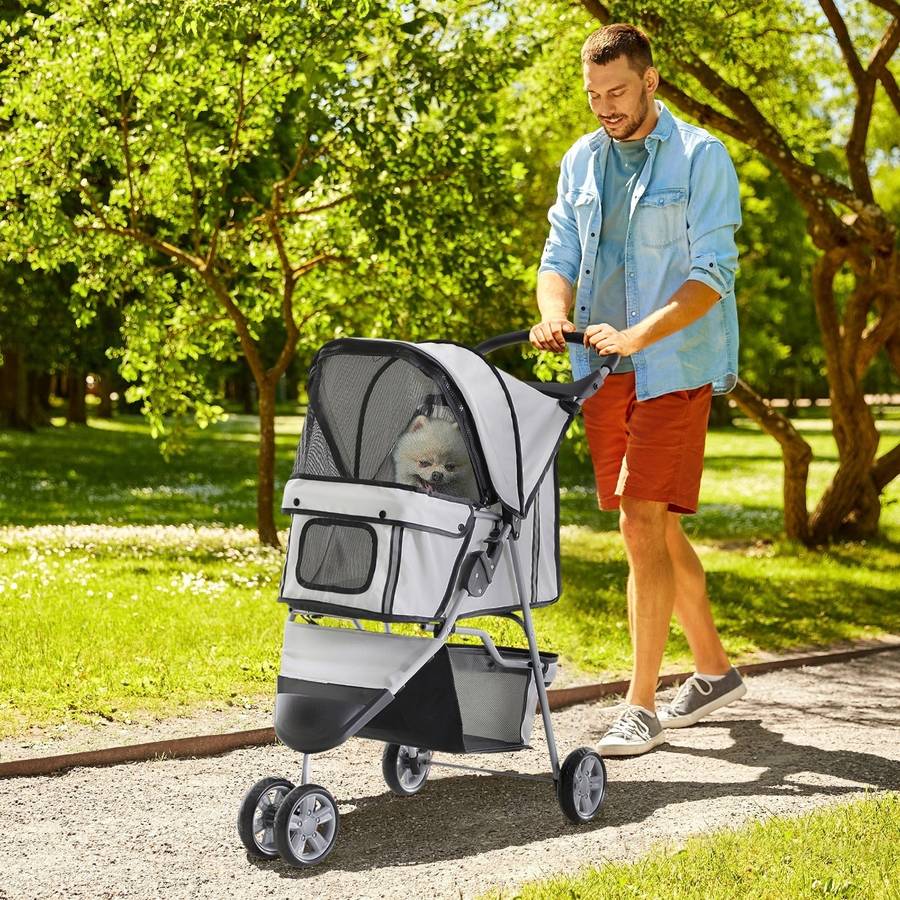 Carrito para Perros y Gatos PAWHUT Pegable (Blanco - 75x45x97cm - Nylon - Hasta: 15 Kg - S - Porte Pequeño)