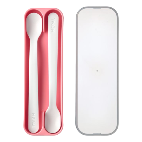 Mepal Mio – juego de 2 cucharas alimentación color rosa profundo bebé larga postre apto para lavavajillas menaje infantil 62 x 23 205 mm pp