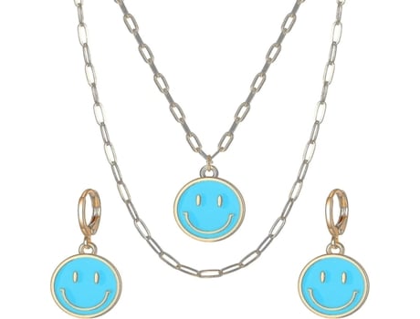 Collar de cara sonriente y aretes, 14k oro multiclip cadena de clip de clip regalos de joyería para hermana hija madre