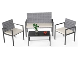 Conjunto de Muebles de Jardín NASPALURO Gris (2 Sillones - 1 Sofá Doble - 1 Mesa de Cristal Templado)