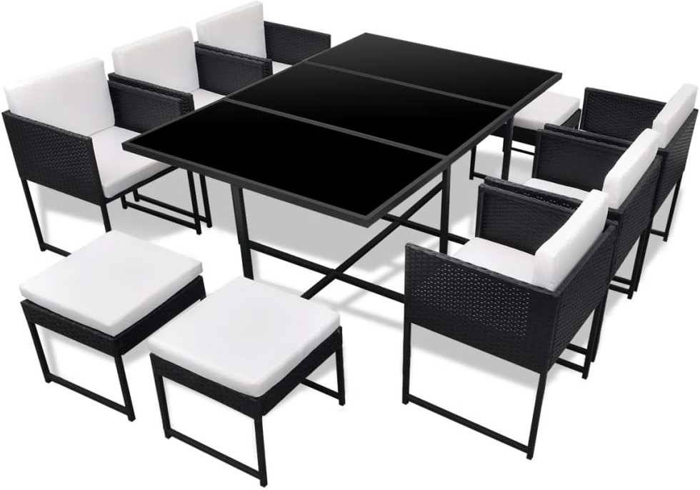 Conjunto de Comedor Jardín VIDAXL (Negro - Poli Ratán - 165x109x72 cm - 11 Piezas)