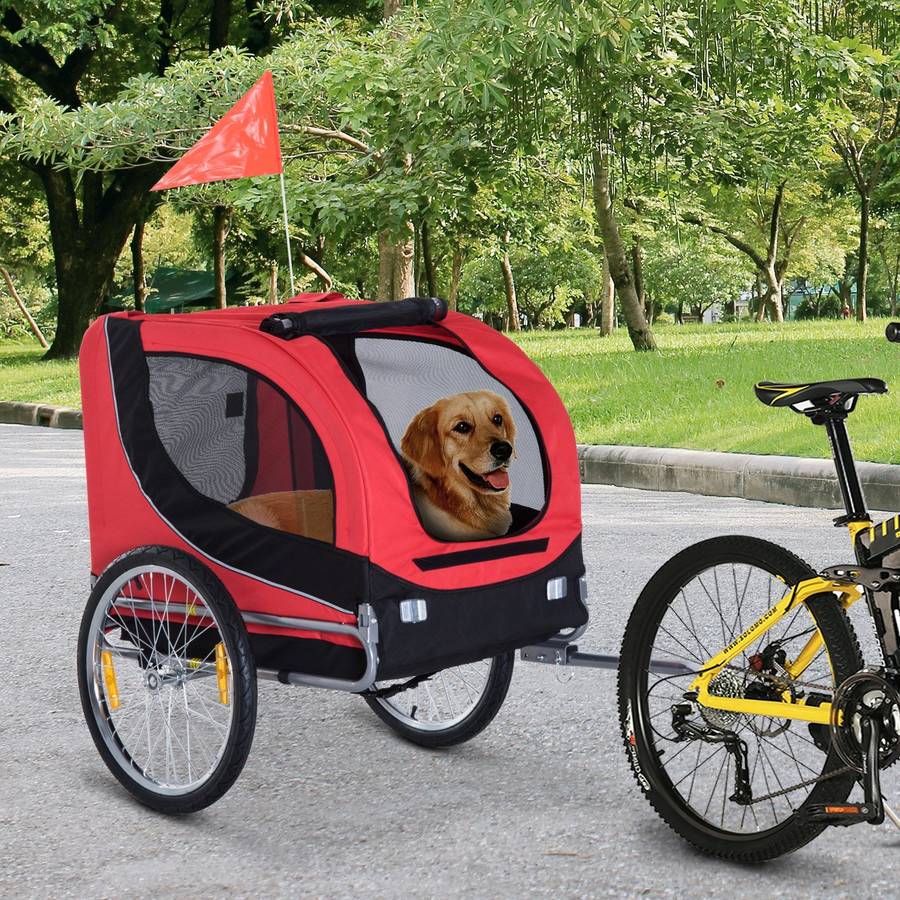 Remolque Bicicleta De mascota pawhut rojo 130x73x90 cm para perros homcom con reflectores y bandera 130x90x110cm acero hasta 25 kg 1 8