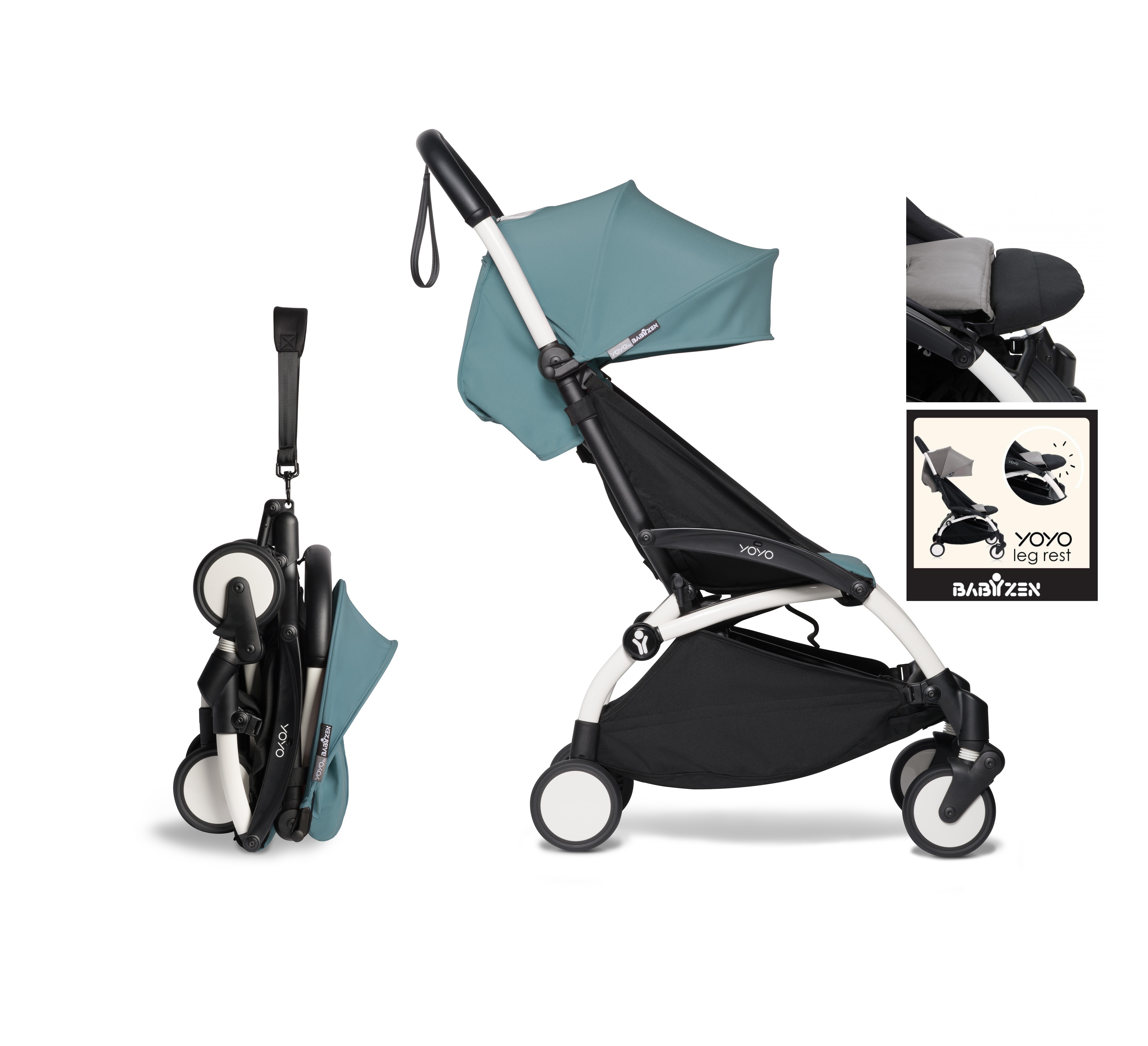 Silla de Paseo BABYZEN Yoyo² 6+ con Reposapiernas Aqua con Estructura Blanca