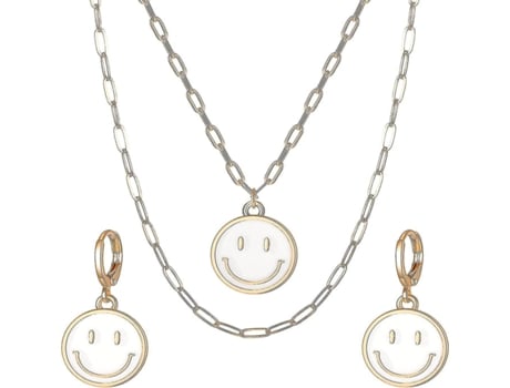 Collar de cara sonriente y aretes, 14k oro multiclip cadena de clip de clip regalos de joyería para hermana hija madre