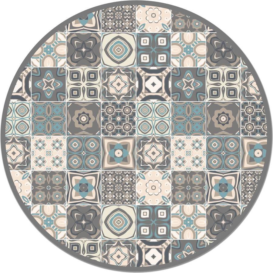 Alfombra HOME & LIVING Losas en Círculo (Azul - 100x100 cm - Vinilo)