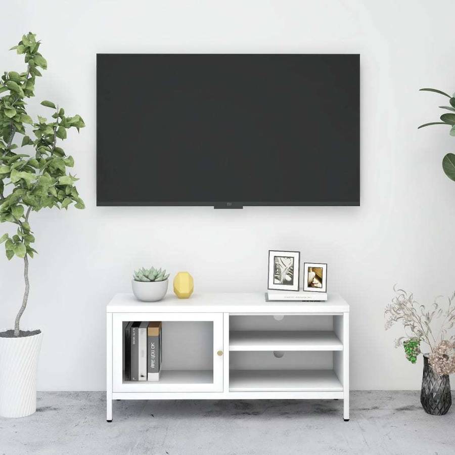 Mueble de TV VIDAXL (90x30x44 cm - Acero - Blanco)