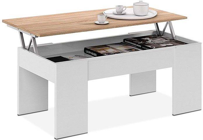 Mesa de Centro HABITDESIGN Elevatoria  (Blanco Artik  - Roble  - Melamina - 100 x 45–56 x 50 cm)