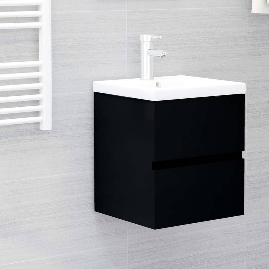 Vidaxl Mueble Lavabo armario tocado fregadero aseo cuarto de inodoro ducha bañero mobiliario robusto estable negro empotrado 3071532 madera contrachapada 41x38.5x45