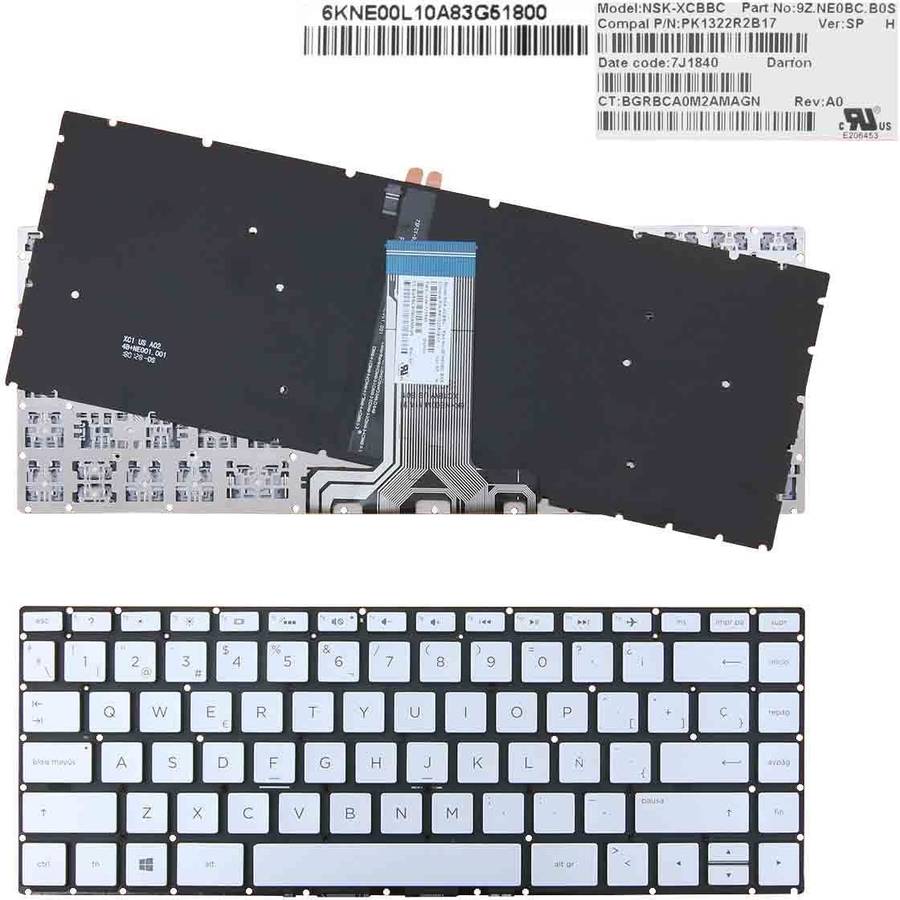 Teclado Retroiluminado Para hp pavilion 14bs 14bs000 14bs100 14bs500 plata sin