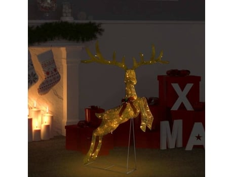 Reno De Navidad vidaxl 120 luces led tela dorado 105x70x145cm