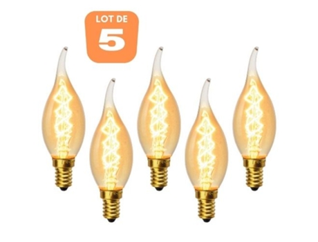 Lot de 5 bulbos C35T Decoart Incandescente Vintage Bougie 40W E14 2350K