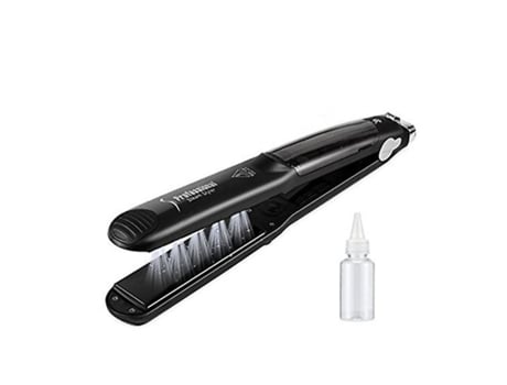 Plancha de pelo Plancha de vapor profesional Lisa con revestimiento de cerámica Led 6 niveles de temperatura 150 a 230 Calentamiento rápido negro B...