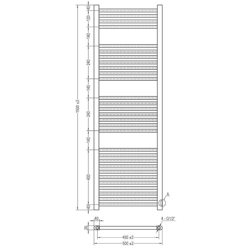 Radiador secatoallas para calefacción cromado 150x50