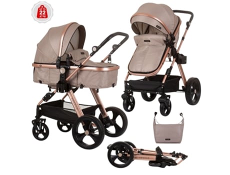 Carrito de bebé HAVANA dúo convertible hasta 22 Kg con bolso y mosquitera golden beige CHIPOLINO