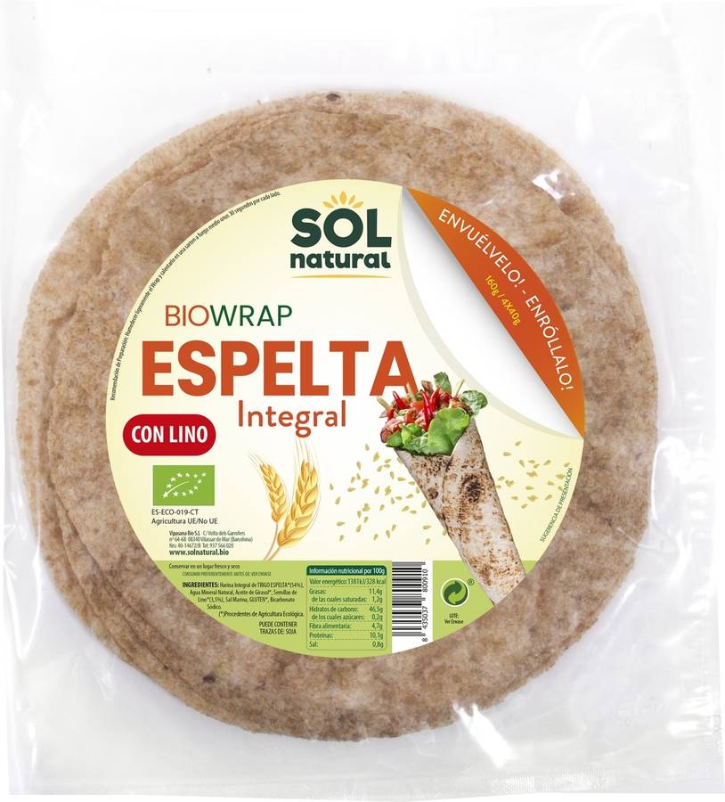 Tortillas Wrap de Espelta con Lino Bio SOL NATURAL (2 Unidades de 80g)