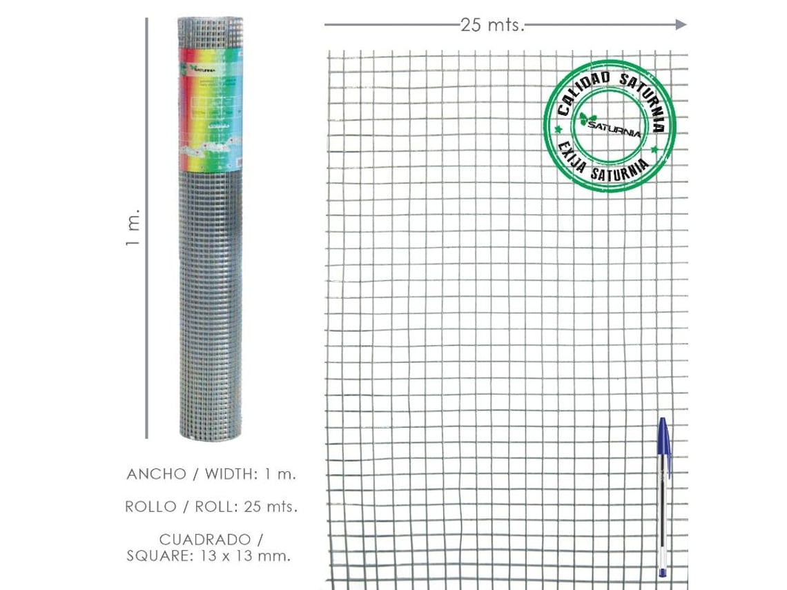 Malla Electrosoldada Galvanizada 13x13 Altura 100 Cm Rollo 25 Metros Uso Domestico