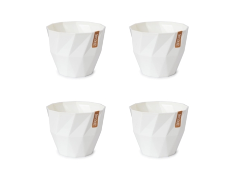 Set de 4 Macetas Redondas Decorativas 9.5 cm con Textura. Blanco Roto ARECA