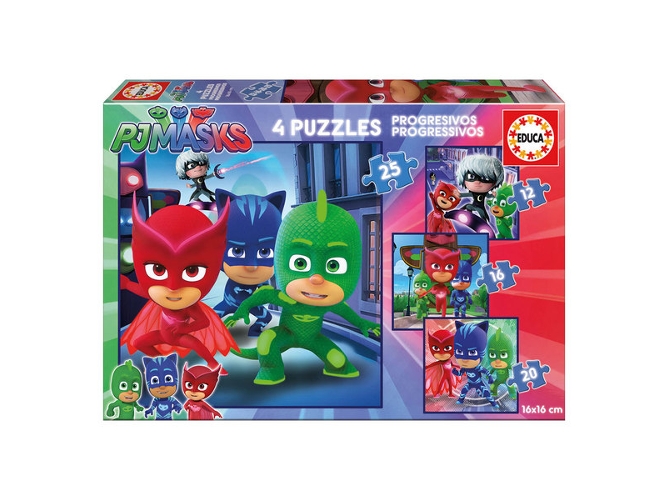 Conjunto de 4 Puzzles EDUCA BORRAS Progressivos PJ Masks (39 Piezas)