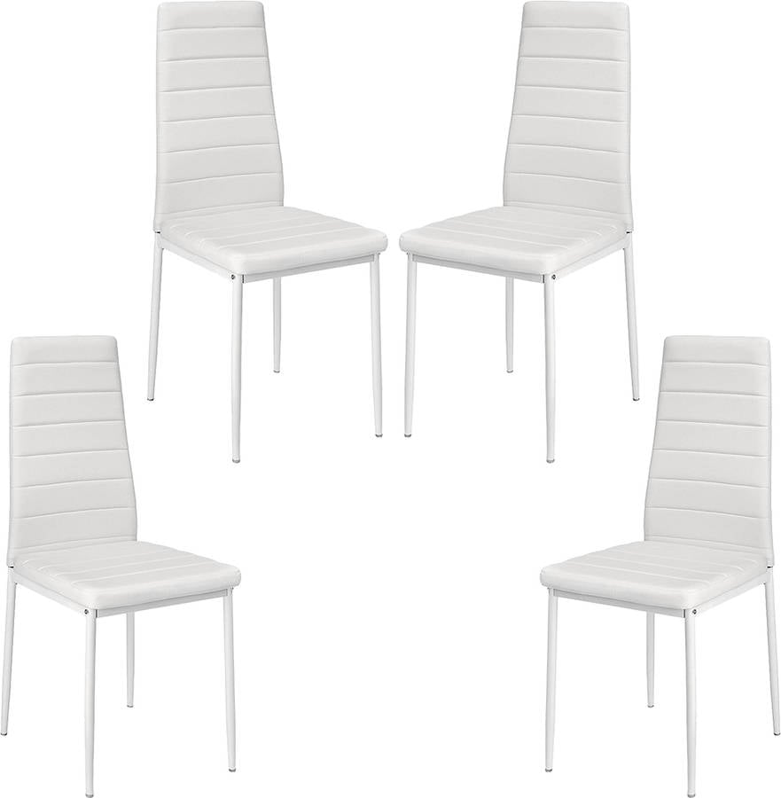 Conjunto 4 Sillas de Comedor JEOBEST (Blanco - Cuero Artificial - 42x48x98 cm)