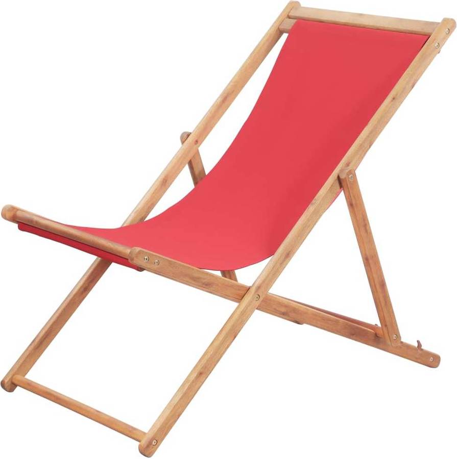 Vidaxl Silla De playa plegable tela roja piscina patio terraza exterior verano tejido estructura madera