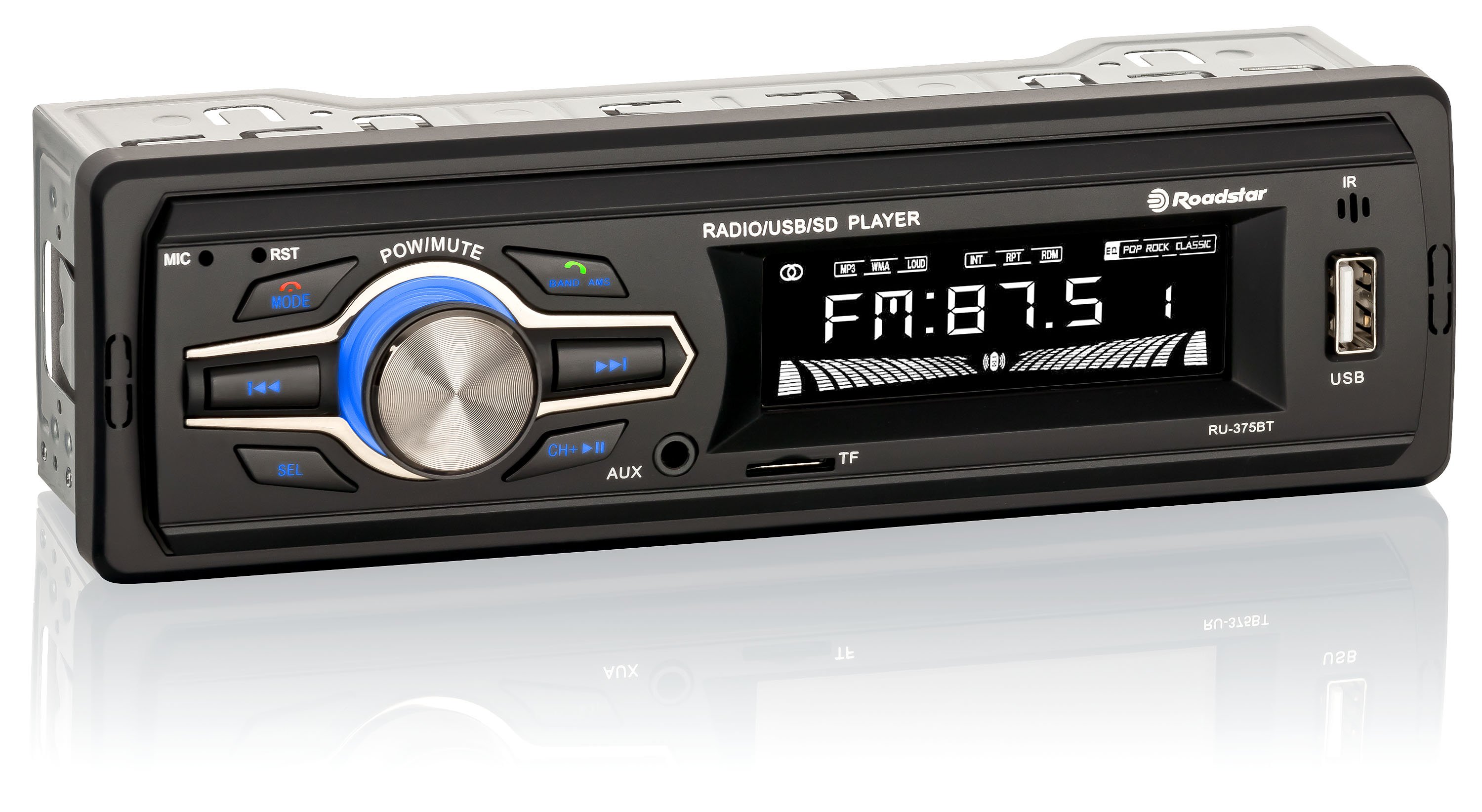 Radio Coche Digital am fm bluetooth libres autoradio usb lector tarjeta tf mp3 negro roadstar ru375bt llamadas puerto reproduce pantalla lcd mando