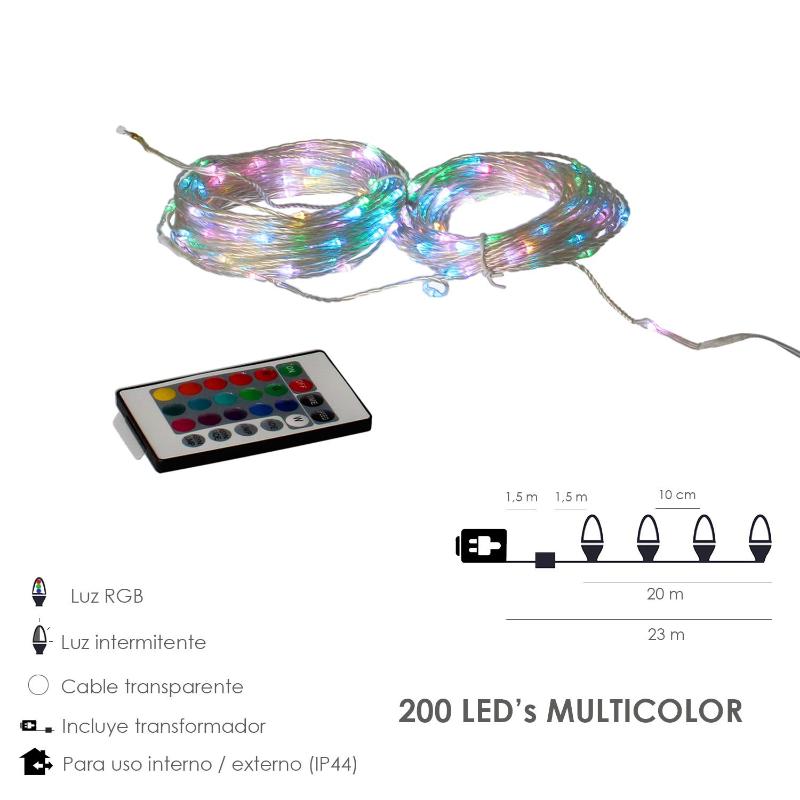 Guirnalda luces navidad 200 leds multicolor rgb con mando luz navidad interiores y exteriores ip44