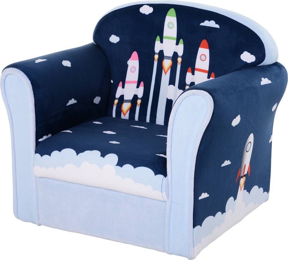 Homcom Infantil Sofá para niños +12 meses con dibujos de cohete estructura madera cubierta franela espuma 50x mayores 12 50x39x44cm 45