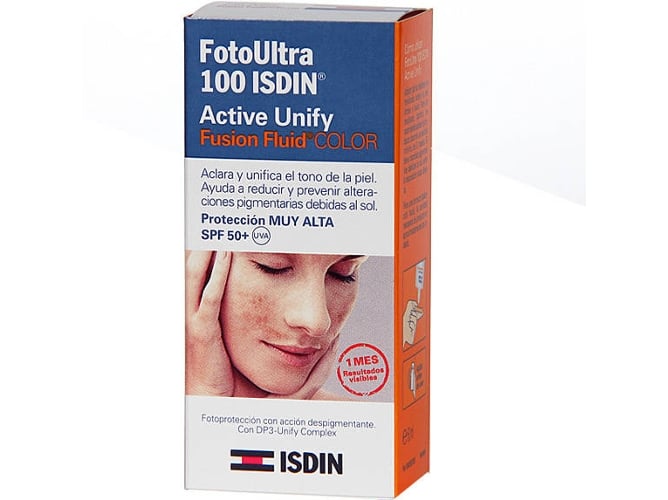 Fotoultra 100 Isdin active unify color spf 50+ protector solar facial aclara y el tono de piel 50 ml crema corporal fps50+