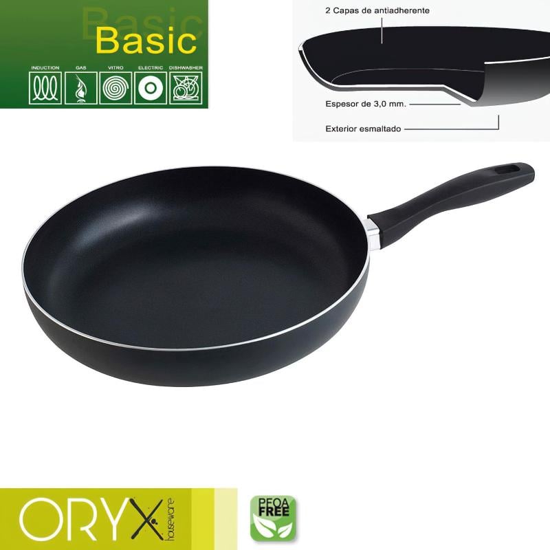 Oryx sartén aluminio antiadherente basic, alta resistencia, apta inducción, libre pfoa, diámetro 30 cm, espesor 3 mm.