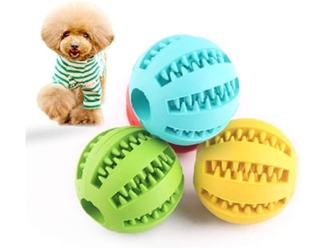 Pelota de juguete interactiva para perro gato mascota para limpieza de dientes, bola de masticar (5 cm, cian-azul)