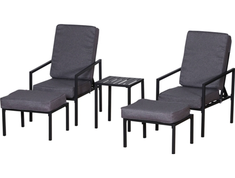 Outsunny Conjunto Mueble exterior apto jardin incluye 2 sillas taburetes 1 mesa para café suave 5 niveles en respaldo reclinable gris y negro 50x50x8277706050cm juego de metal 40x29x28cm 50x50x82