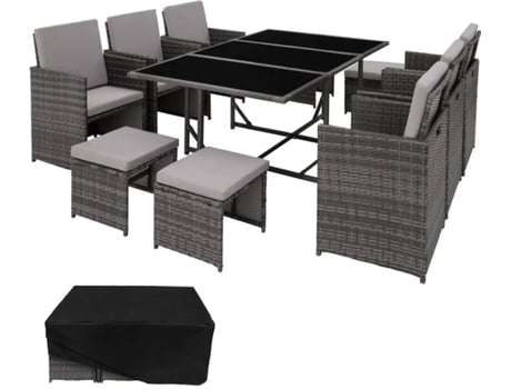 Conjunto De 6+4+1 funda impermeable gris tectake 800821 muebles mobiliario exterior juego mesa y sillas comedor tornillos acero inoxidable 53x53x87