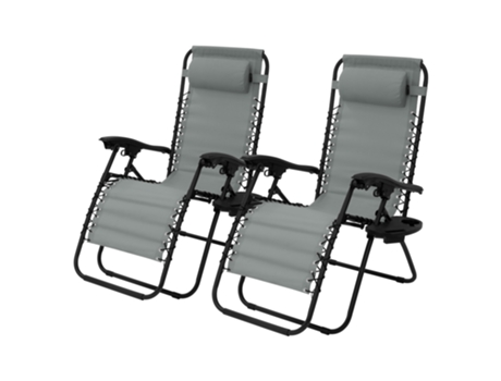 2x Tumbona plegable gris con reposacabezas y portavasos ML-DESIGN