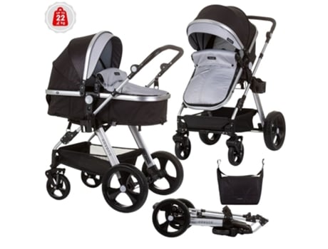 Carrito de bebé HAVANA dúo convertible hasta 22 Kg con bolso y mosquitera obsidian silver CHIPOLINO