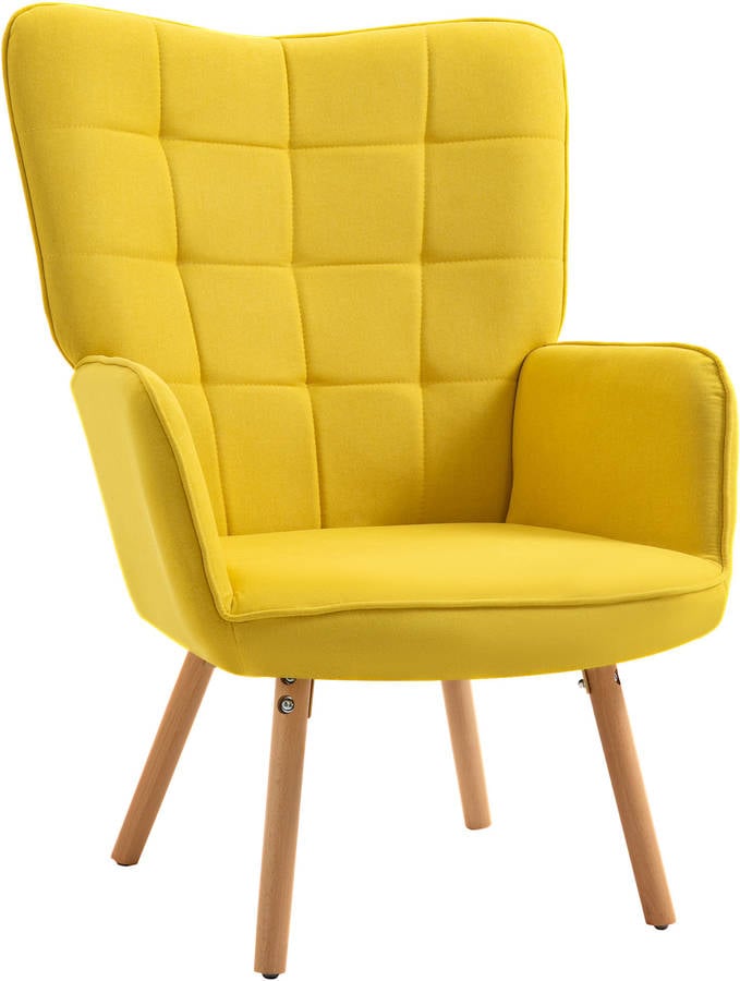 Sillón HOMCOM 839-132YL (Amarillo - Lino, Madera - 71x68x101 cm)