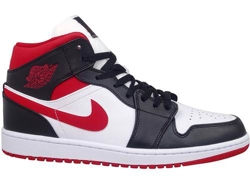 Zapatillas Deportivas NIKE Air Jordan 1 Mid Hombre (Negro, Blanco, Rojo -Material Sintético, Cuero Natural -44)