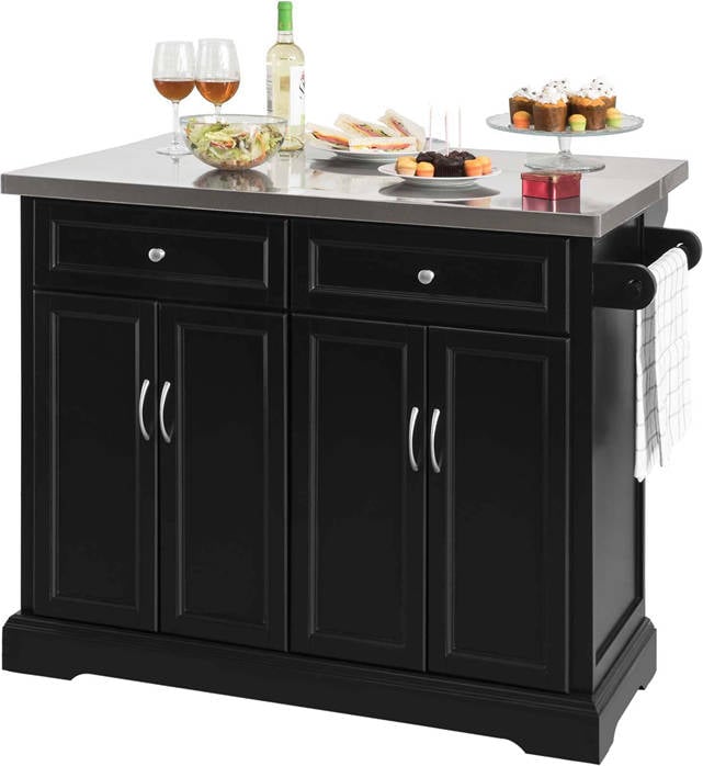 Sobuy Fkw71schcarrito De cocina con piso acerocon tablero extensiblel115 p46 h92cmes negro fkw71sch madera pinomdfacero inoxidable 115x92x46