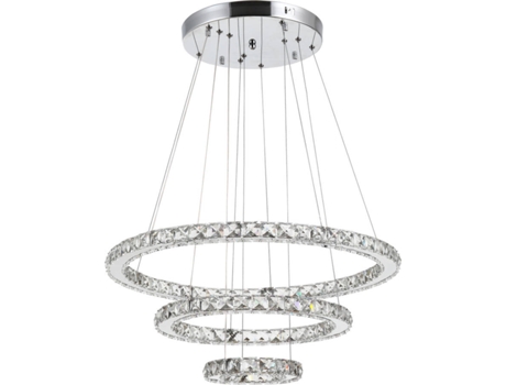 Homcom Lámpara De araña cristal moderna colgante led 40w 3 anillos ajustable y control remoto 4000k luz blanco comedor ø60x110 cm transparente b31189v90 230v 60x110