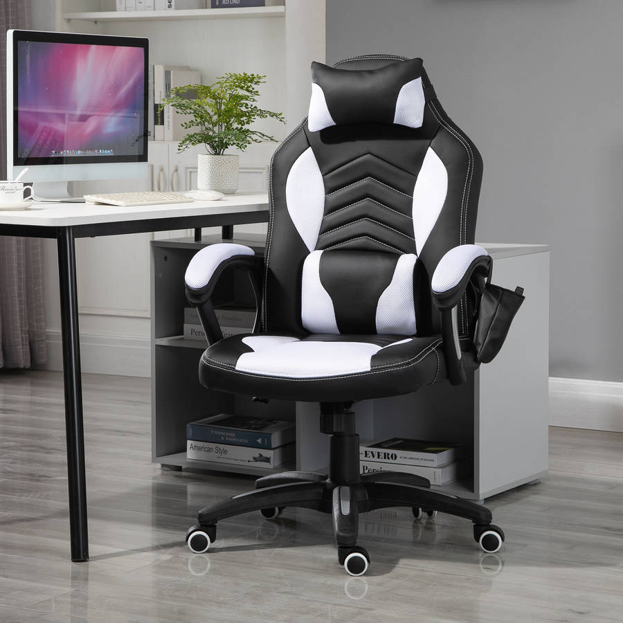 Silla Gaming HOMCOM Negro y Blanco (68x69x108-117 cm)